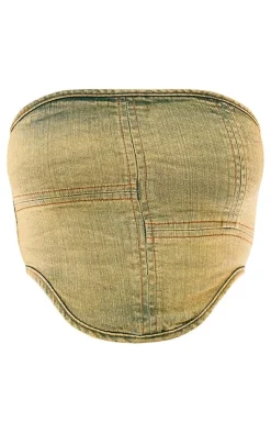 New PrettyLittleThing Seam Detail Corset Vintage Bleach Wash
