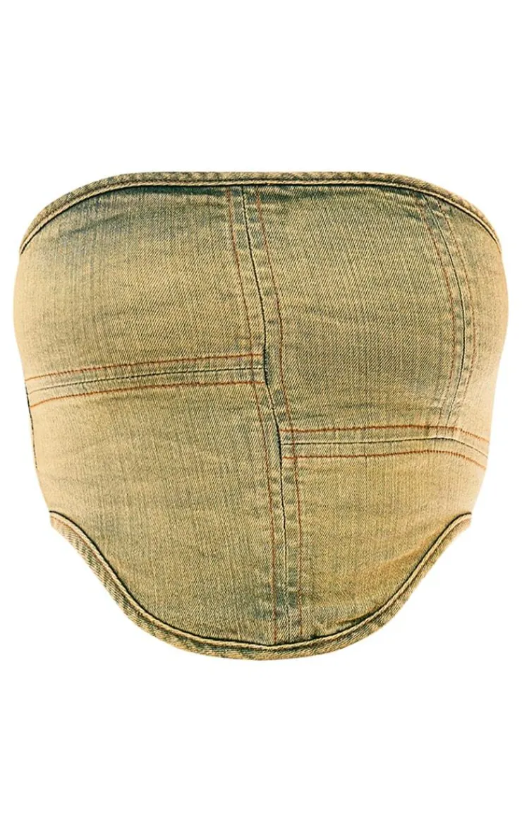 New PrettyLittleThing Seam Detail Corset Vintage Bleach Wash