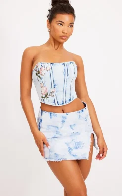 Clearance PrettyLittleThing Vintage Bleach Wash Split Detail Micro Mini Denim Skirt Vintage Wash