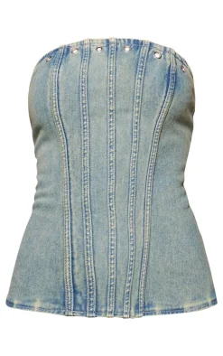 Corset Detail Pleated Denim Dress-PrettyLittleThing New