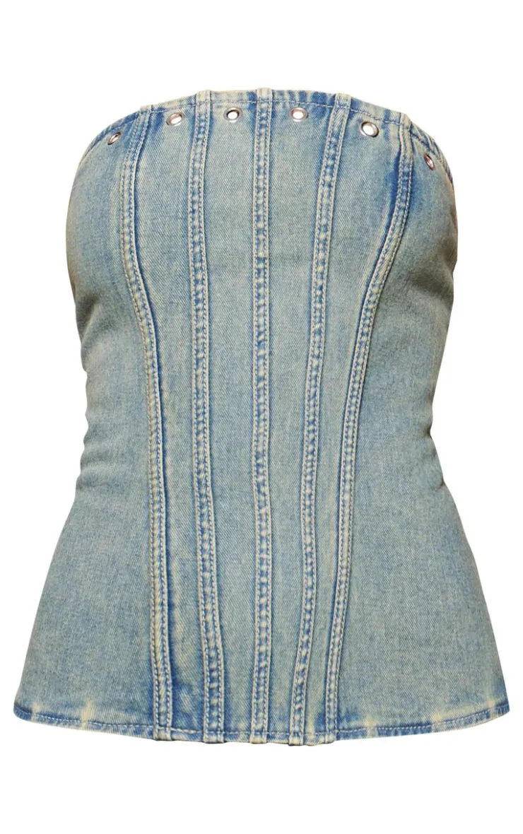 Corset Detail Pleated Denim Dress-PrettyLittleThing New