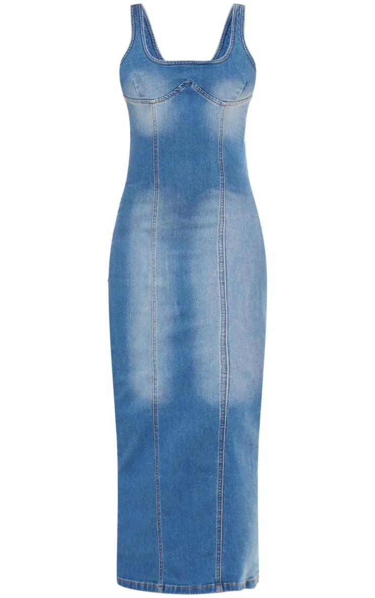 Vintage Denim Midaxi Dress-PrettyLittleThing Outlet