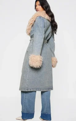 PrettyLittleThing Trench Coats*Faux Fur Trim Belted Trench Coat