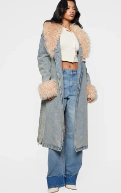 PrettyLittleThing Trench Coats*Faux Fur Trim Belted Trench Coat