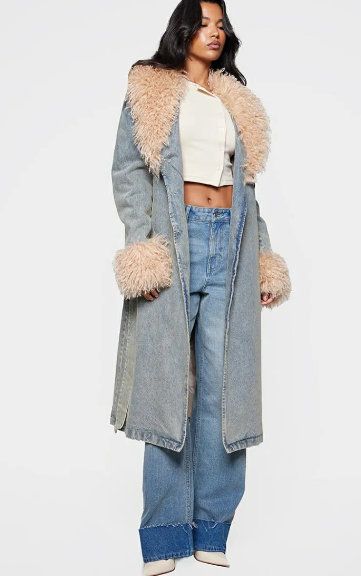 PrettyLittleThing Trench Coats*Faux Fur Trim Belted Trench Coat