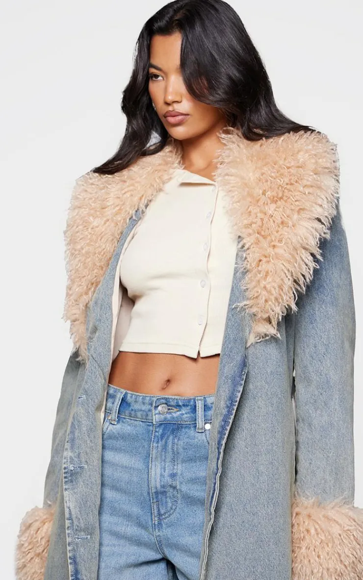 PrettyLittleThing Trench Coats*Faux Fur Trim Belted Trench Coat