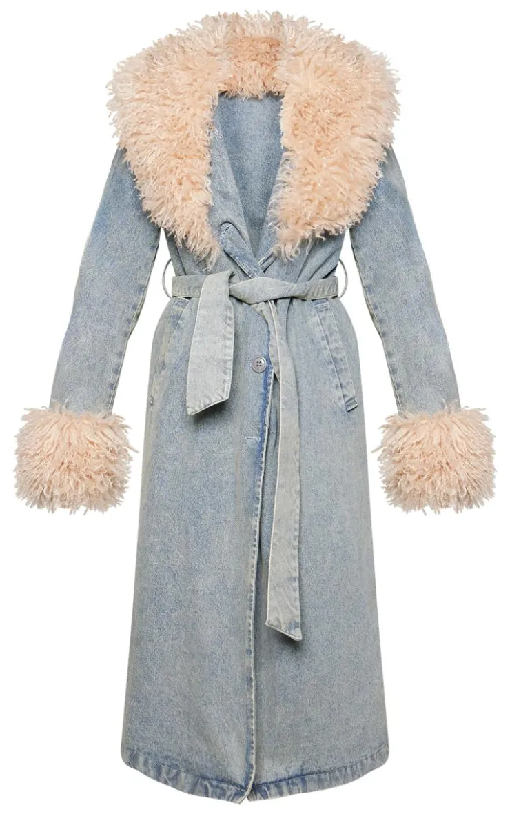PrettyLittleThing Trench Coats*Faux Fur Trim Belted Trench Coat
