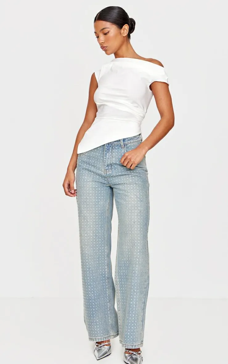 Diamante Front Straight Leg Jeans-PrettyLittleThing Outlet