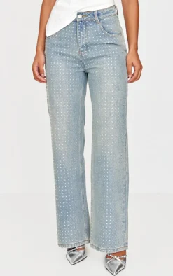Diamante Front Straight Leg Jeans-PrettyLittleThing Outlet