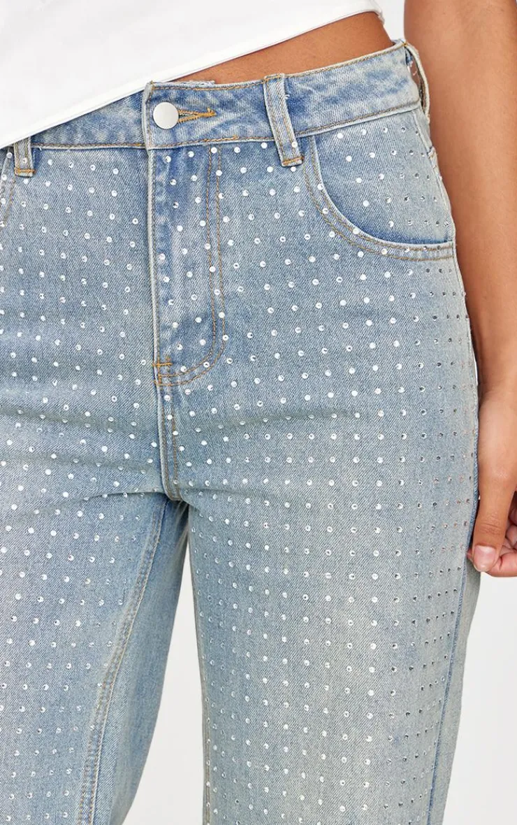 Diamante Front Straight Leg Jeans-PrettyLittleThing Outlet