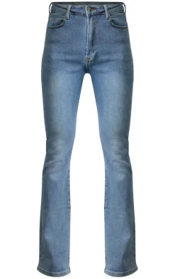 Vintage Light Wash Lyocell Stretch Mid Rise Slim Flared Jeans