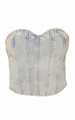 Seam Detail Denim Corset Top-PrettyLittleThing New