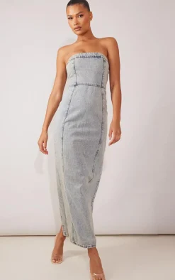 Denim Bandeau Maxi Dress-PrettyLittleThing Discount