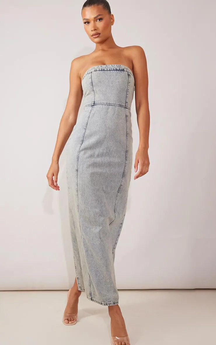 Denim Bandeau Maxi Dress-PrettyLittleThing Discount
