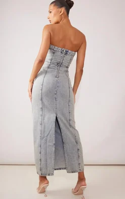 Denim Bandeau Maxi Dress-PrettyLittleThing Discount