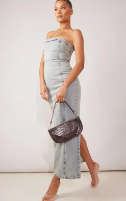 Denim Bandeau Maxi Dress-PrettyLittleThing Discount