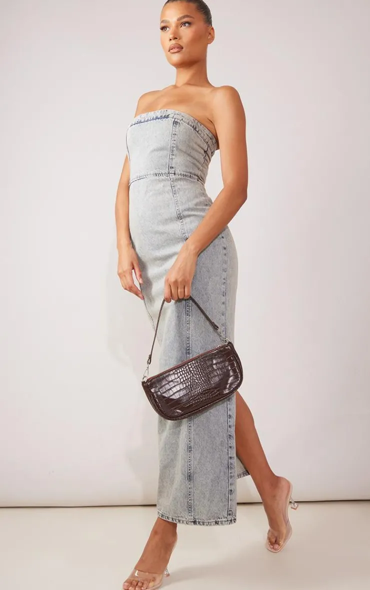 Denim Bandeau Maxi Dress-PrettyLittleThing Discount