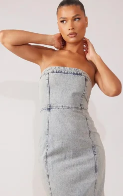 Denim Bandeau Maxi Dress-PrettyLittleThing Discount