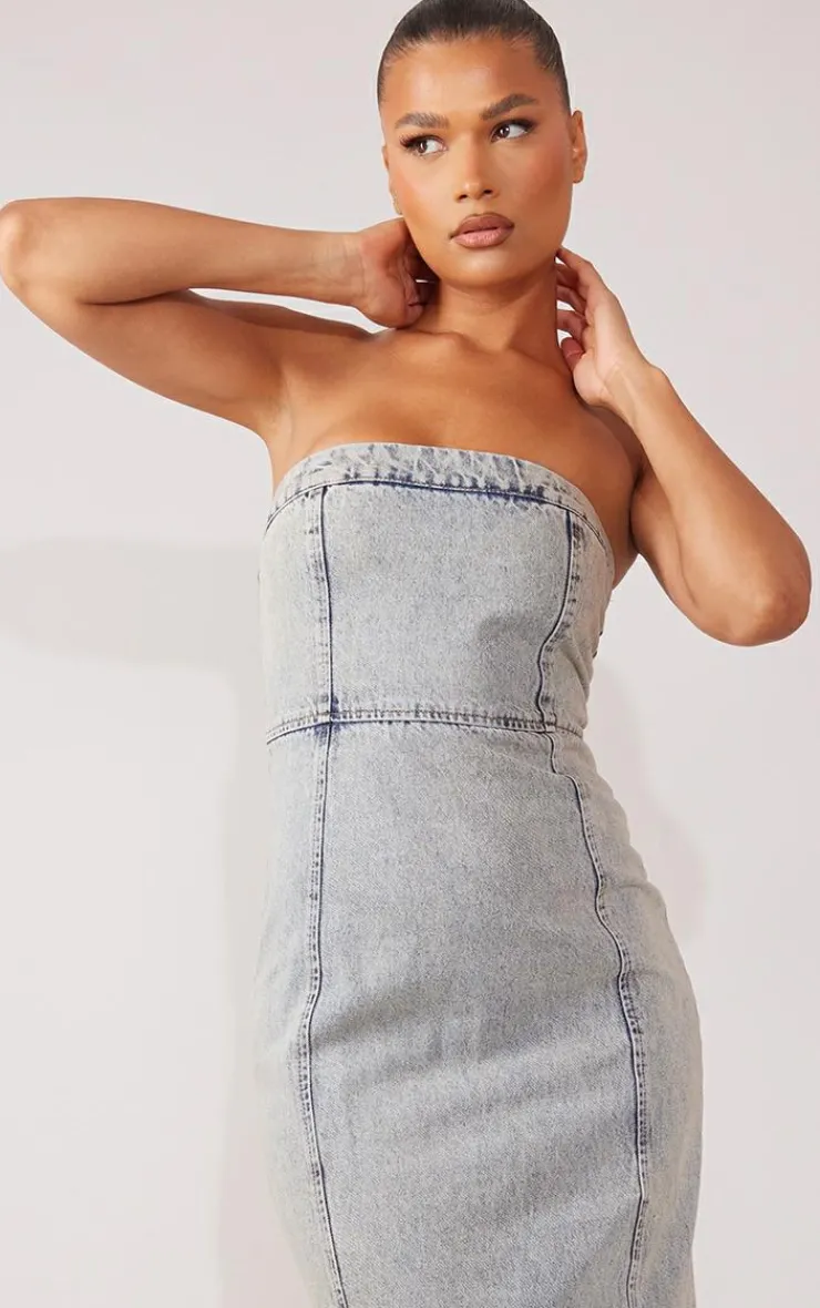 Denim Bandeau Maxi Dress-PrettyLittleThing Discount