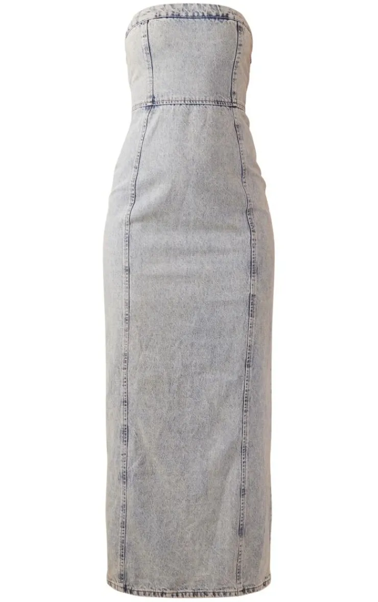 Denim Bandeau Maxi Dress-PrettyLittleThing Discount