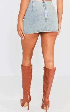 Sale PrettyLittleThing Lace Front Denim Mini Skirt Vintage Mid Wash