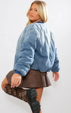 PrettyLittleThing Bomber Jackets*Quilted Oversized Denim Bomber Jacket