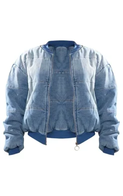 PrettyLittleThing Bomber Jackets*Quilted Oversized Denim Bomber Jacket