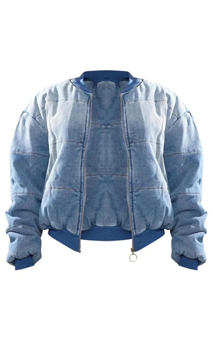 PrettyLittleThing Bomber Jackets*Quilted Oversized Denim Bomber Jacket