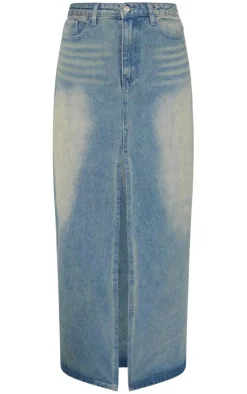 Discount PrettyLittleThing Split Front Denim Maxi Skirt Vintage Mid Wash