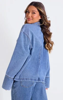 Sale PrettyLittleThing Pocket Detail Relaxed Fit Long Sleeved Denim Shirt Vintage