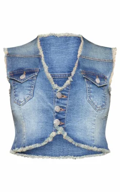 Sale PrettyLittleThing Raw Edge Denim Vest Vintage