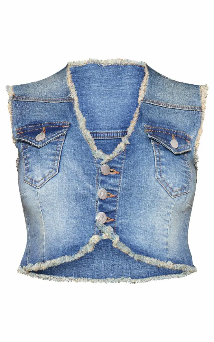 Sale PrettyLittleThing Raw Edge Denim Vest Vintage