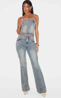 Hot PrettyLittleThing Seam Detail Strapless Denim Bandeau Top Vintage