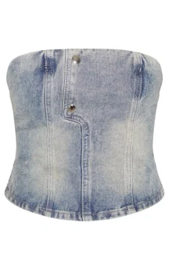 Hot PrettyLittleThing Seam Detail Strapless Denim Bandeau Top Vintage