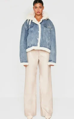 PrettyLittleThing Aviator Jackets*Vintage Soft Faux Fur Aviator Style Denim Jacket
