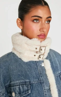 PrettyLittleThing Aviator Jackets*Vintage Soft Faux Fur Aviator Style Denim Jacket
