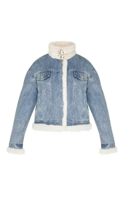 PrettyLittleThing Aviator Jackets*Vintage Soft Faux Fur Aviator Style Denim Jacket