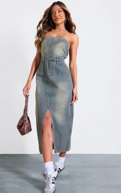 Wash Bandeau Midi Dress-PrettyLittleThing Outlet