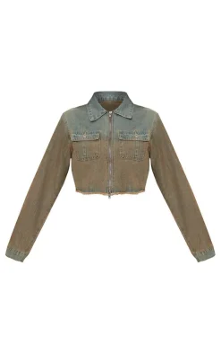 PrettyLittleThing Cropped Denim Shirt Vintage Wash