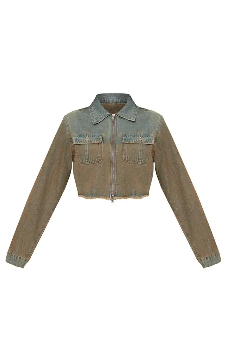 PrettyLittleThing Cropped Denim Shirt Vintage Wash