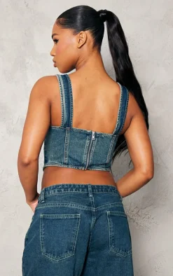 Dip Hem Bust Cup Denim Corset-PrettyLittleThing Outlet
