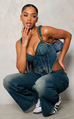 Dip Hem Bust Cup Denim Corset-PrettyLittleThing Outlet