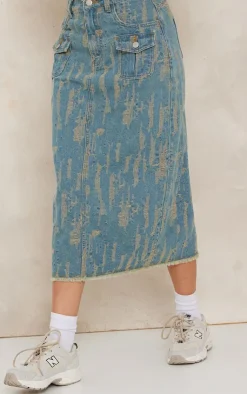 Sale PrettyLittleThing Distressed Midi Skirt Vintage Wash