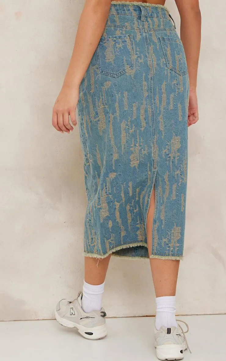 Sale PrettyLittleThing Distressed Midi Skirt Vintage Wash