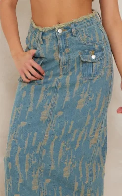 Sale PrettyLittleThing Distressed Midi Skirt Vintage Wash