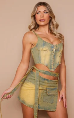 New PrettyLittleThing Hook And Eye Denim Corset Vintage Wash