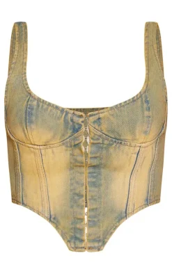 New PrettyLittleThing Hook And Eye Denim Corset Vintage Wash
