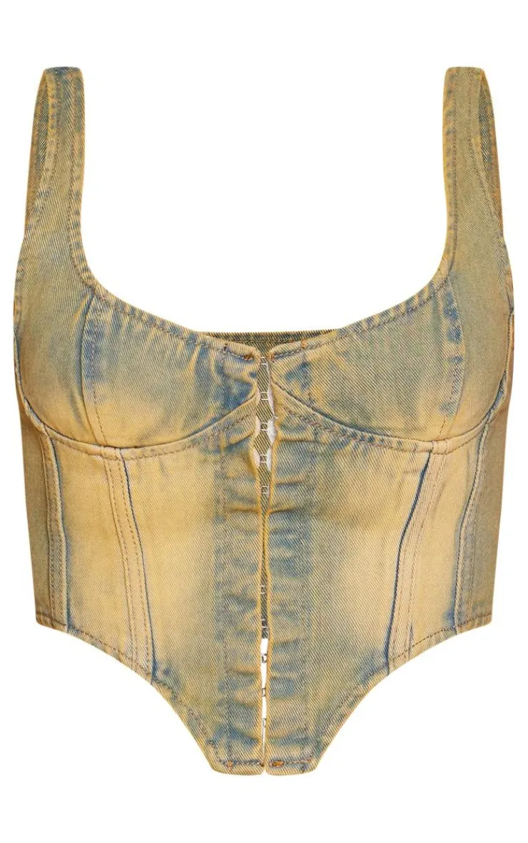 New PrettyLittleThing Hook And Eye Denim Corset Vintage Wash