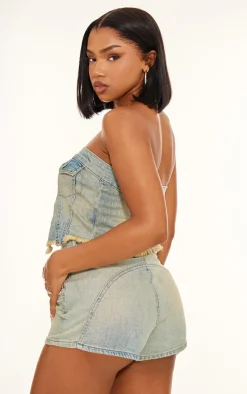 Best PrettyLittleThing Raw Hem Denim Corset Vintage Wash