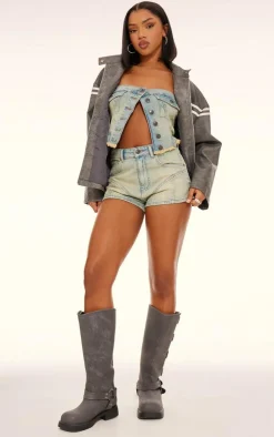 Best PrettyLittleThing Raw Hem Denim Corset Vintage Wash